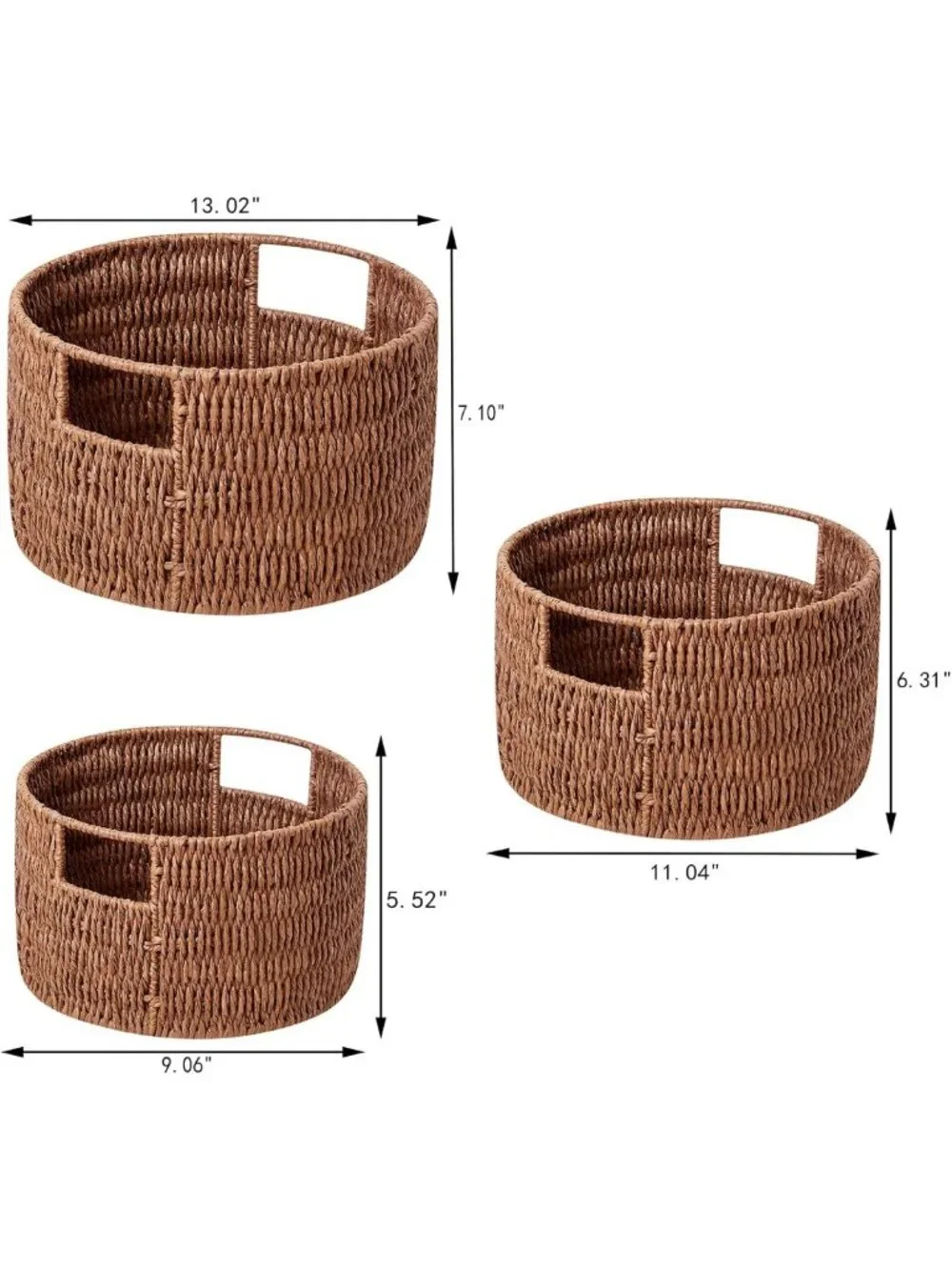 Hand-Woven Wicker Storage Baskets with Handles - Large Round Organizing Bins